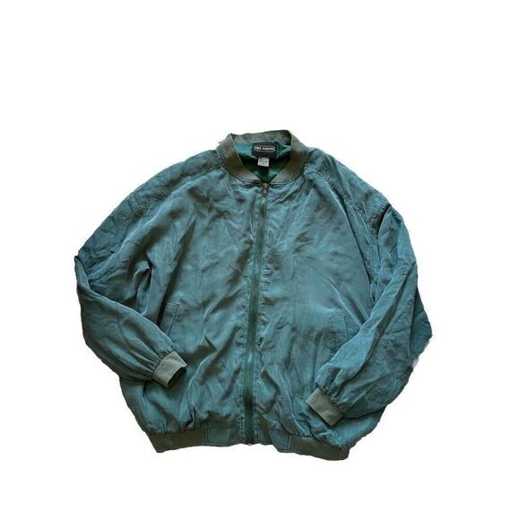 Vintage Neil Martin Jacket Medium Green Silk Zip Up